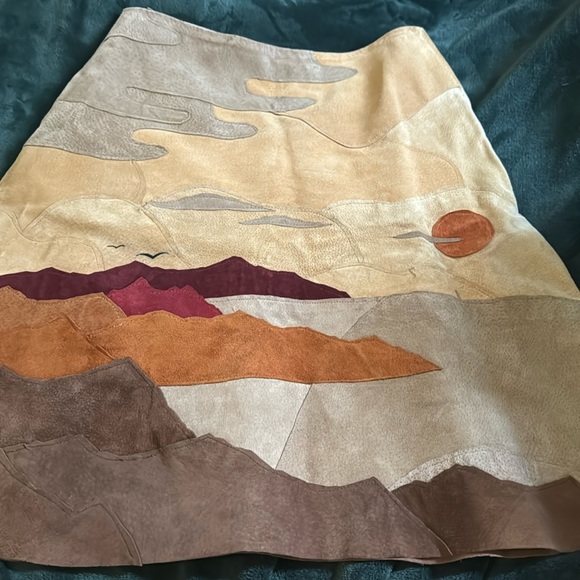 Dresses & Skirts - OOAK Handmade Suede Skirt with Beach and Sunset Scene